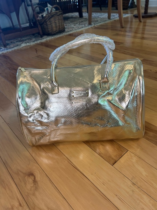 Michael Kors Handbags - Michael Kors Metallic Gold Snakeskin Embossed Women's Satchel Tote Weekend Bag